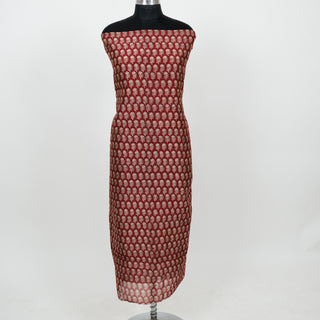 Red Handblock Chanderi Suit Material with Chanderi Dupatta