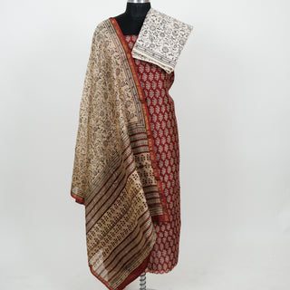 Red Handblock Chanderi Suit Material with Chanderi Dupatta