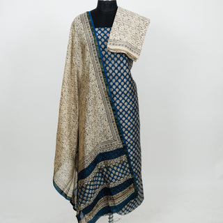 Dark Blue Handblock Chanderi Suit Material with Chanderi Dupatta