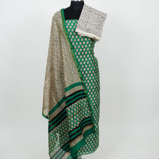 Green Handblock Chanderi Suit Material with Chanderi Dupatta