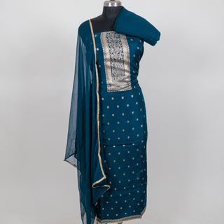 Dola Silk Party Wear Designer Suit fabric with Chiffon dupatta