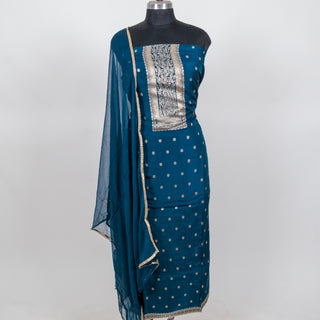 Dola Silk Party Wear Designer Suit fabric with Chiffon dupatta