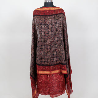 Red Ajrakh Handblock Maheshwari Top Material with Maheshwari Dupatta