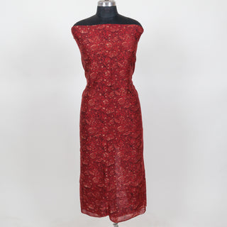 Red Ajrakh Handblock Maheshwari Top Material with Maheshwari Dupatta