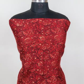 Red Ajrakh Handblock Maheshwari Top Material with Maheshwari Dupatta