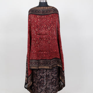 Black Ajrakh Handblock Maheshwari Top Material with Maheshwari Dupatta