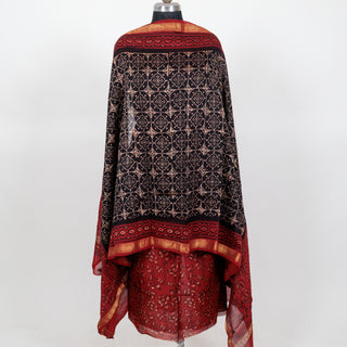 Red Ajrakh Handblock Maheshwari Top Material with Maheshwari Dupatta