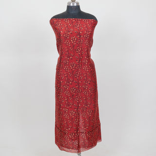 Red Ajrakh Handblock Maheshwari Top Material with Maheshwari Dupatta