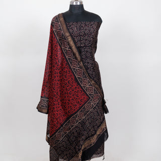 Black Ajrakh Handblock Maheshwari Top Material with Maheshwari Dupatta
