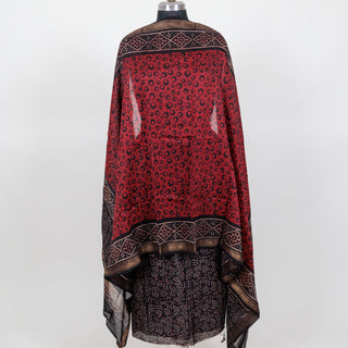Black Ajrakh Handblock Maheshwari Top Material with Maheshwari Dupatta