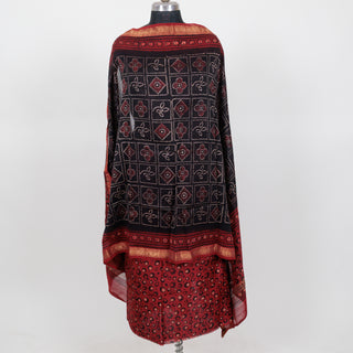 Red Ajrakh Handblock Maheshwari Top Material with Maheshwari Dupatta