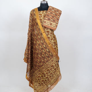Vanaspati Ajrakh Handblock Maheshwari Suit Material with Maheshwari Dupatta
