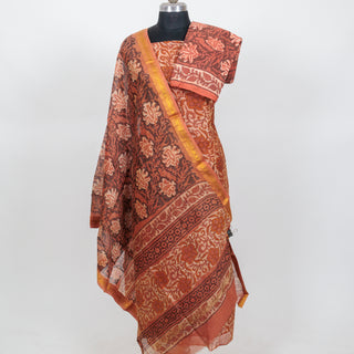 Vanaspati Ajrakh Handblock Maheshwari Suit Material with Maheshwari Dupatta