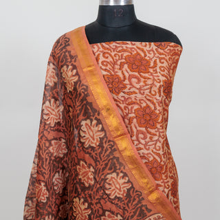 Vanaspati Ajrakh Handblock Maheshwari Suit Material with Maheshwari Dupatta