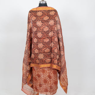 Vanaspati Ajrakh Handblock Maheshwari Suit Material with Maheshwari Dupatta
