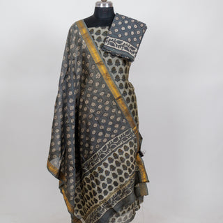 Vanaspati Ajrakh Handblock Maheshwari Suit Material with Maheshwari Dupatta