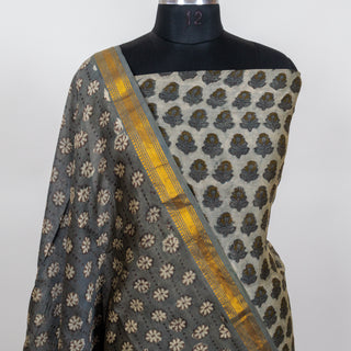 Vanaspati Ajrakh Handblock Maheshwari Suit Material with Maheshwari Dupatta