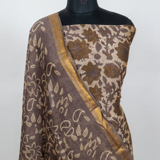 Vanaspati Ajrakh Handblock Maheshwari Suit Material with Maheshwari Dupatta