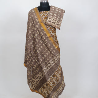 Vanaspati Ajrakh Handblock Maheshwari Suit Material with Maheshwari Dupatta