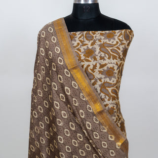 Vanaspati Ajrakh Handblock Maheshwari Suit Material with Maheshwari Dupatta