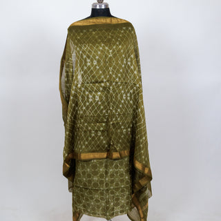 Needle Shibori Handblock Maheshwari Suit Material with Maheshwari Dupatta