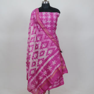 Needle Shibori Handblock Maheshwari Suit Material with Maheshwari Dupatta