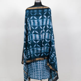 Needle Shibori Handblock Maheshwari Suit Material with Maheshwari Dupatta