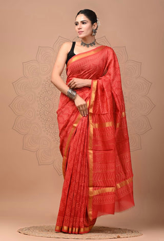 Maheshwari Silk Saree with Unstitched Blouse Piece