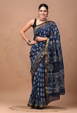 Maheshwari Silk Saree with Unstitched Blouse Piece
