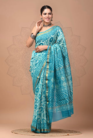 Maheshwari Silk Saree with Unstitched Blouse Piece