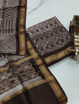 Needle Shibori Handblock Maheshwari Suit Material with Maheshwari Dupatta