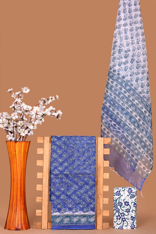 Hand block kota doria suit set for office wear with Lining included