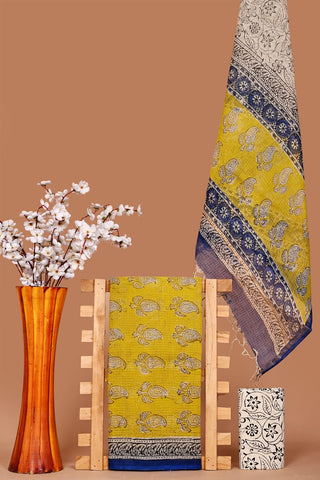 Hand block kota doria suit set for office wear with Lining included