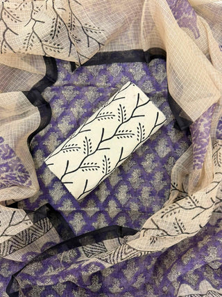 Hand block kota doria suit set for office wear with Lining included