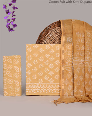 Cotton Handblock Office Wear Suit fabric with Kota Doria Dupatta