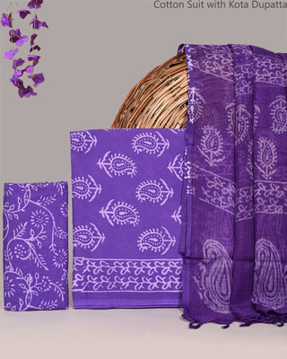 Cotton Handblock Office Wear Suit fabric with Kota Doria Dupatta