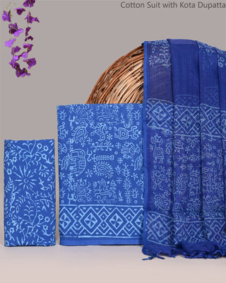Cotton Handblock Office Wear Suit fabric with Kota Doria Dupatta