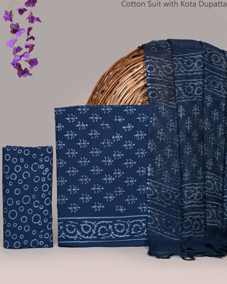 Cotton Handblock Office Wear Suit fabric with Kota Doria Dupatta (Copy)