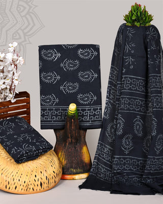 Handblock Cotton Suit Material with Cotton Dupatta
