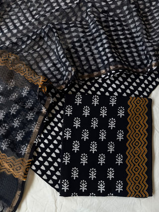 Cotton Handblock Office Wear Suit fabric with Kota doria Dupatta