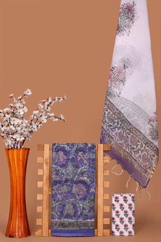 Hand block kota doria suit set for office wear with lining