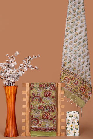Hand block kota doria suit set for office wear with lining