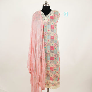 Pink Color Office Wear Suit Dress Material fabric with chiffon dupatta