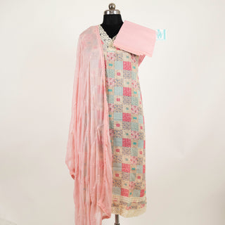 Pink Color Office Wear Suit Dress Material fabric with chiffon dupatta