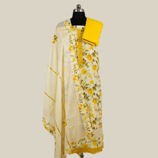 Yellow Color Office Wear Suit Dress Material fabric with cotton dupatta