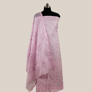 Pink Color Office Wear Suit Dress Material fabric with cotton dupatta