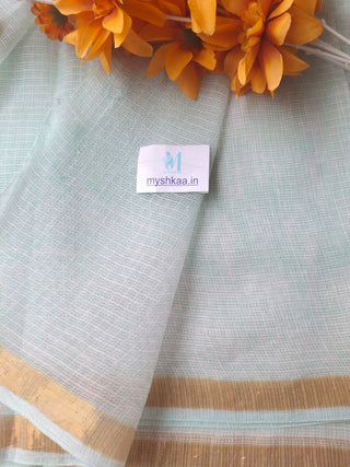 Akola Handblock Print Kota Doria Saree with Zari border and Unstitched Blouse Piece