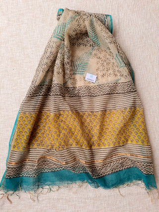 Yellow Cotton Handblock Office Wear Suit fabric with Kota Doria Dupatta