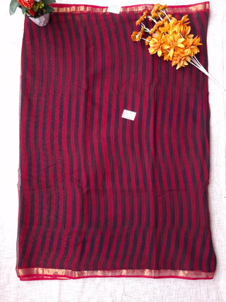 Ajrakh Handblock Print Kota Doria Cotton Saree with Zari Border and Unstitched Blouse Piece