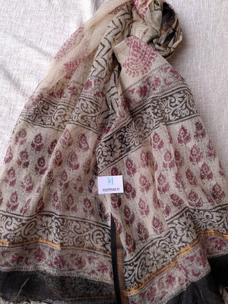 Off-White Cotton Handblock Office Wear Suit fabric with Kota Doria Dupatta